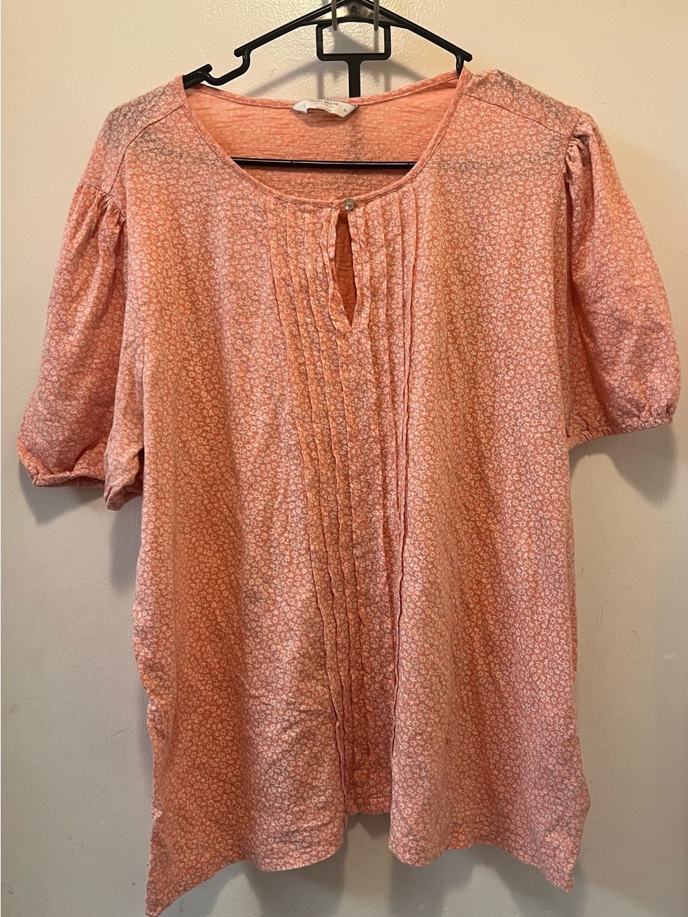 Lucky Brand Coral Pink Floral Pintuck Tunic